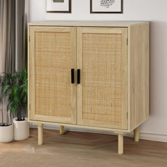 Sideboard Buffet Cabinet, Kitchen Storage Sideboard with Rattan Decorated Doors, Liquor Coffee Buffet, Dining Room, Hallway, Console Table, Accent Cabinet, 31.5X 15.8X 34.6 Inches, Natural