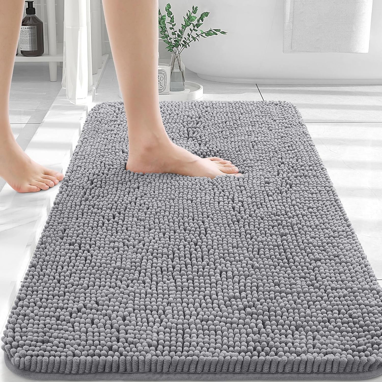 Bathroom Rugs 30X20, Extra Soft Absorbent Chenille Bath Rugs, Rubber Backing Quick Dry, Machine Washable Bath Mats for Bathroom Floor, Tub and Shower, Home Decor Accessories, Grey