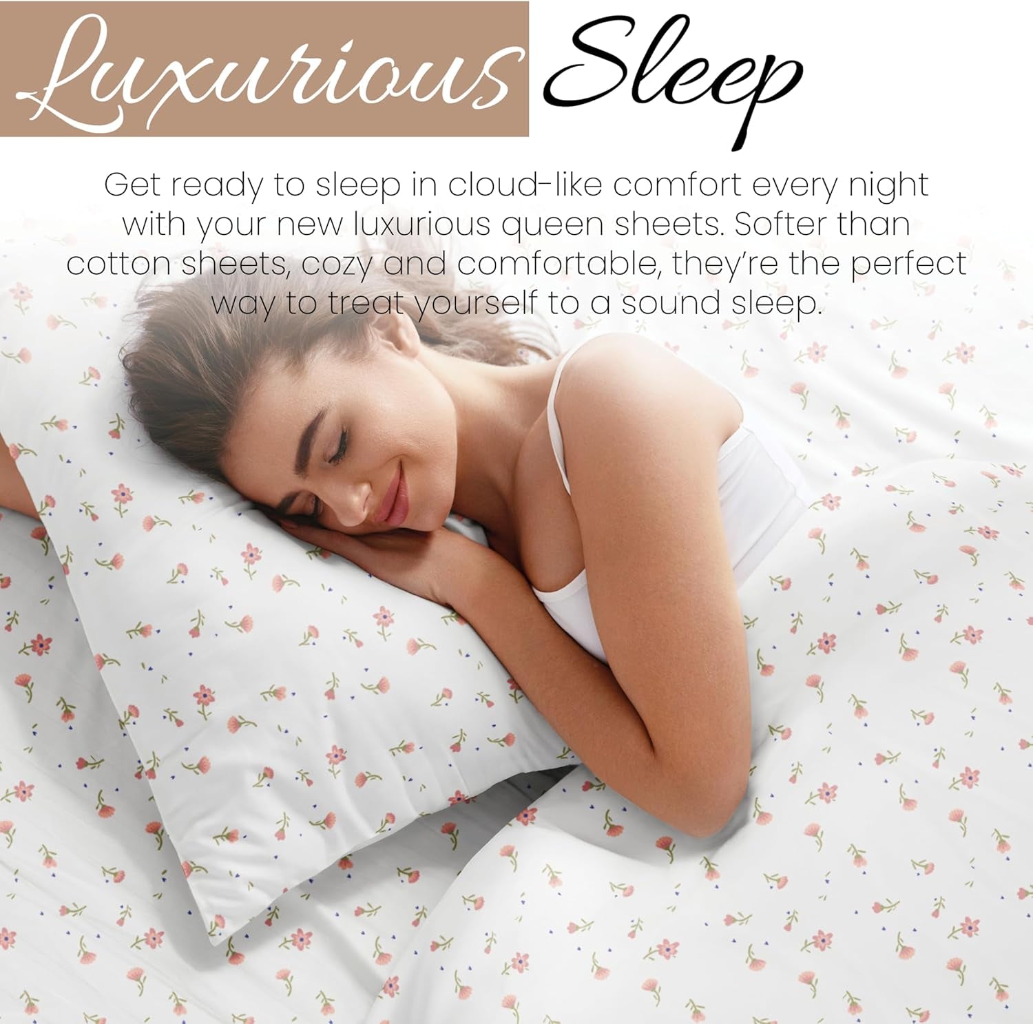 4 Piece Queen Sheet Set - Breathable, Double-Brushed Patterned Cooling Sheets – Oeko-Tex Certified Ultra Soft & Wrinkle-Free 16" Deep-Pocket Queen Sheets - Easy Care Soft Floral Pink