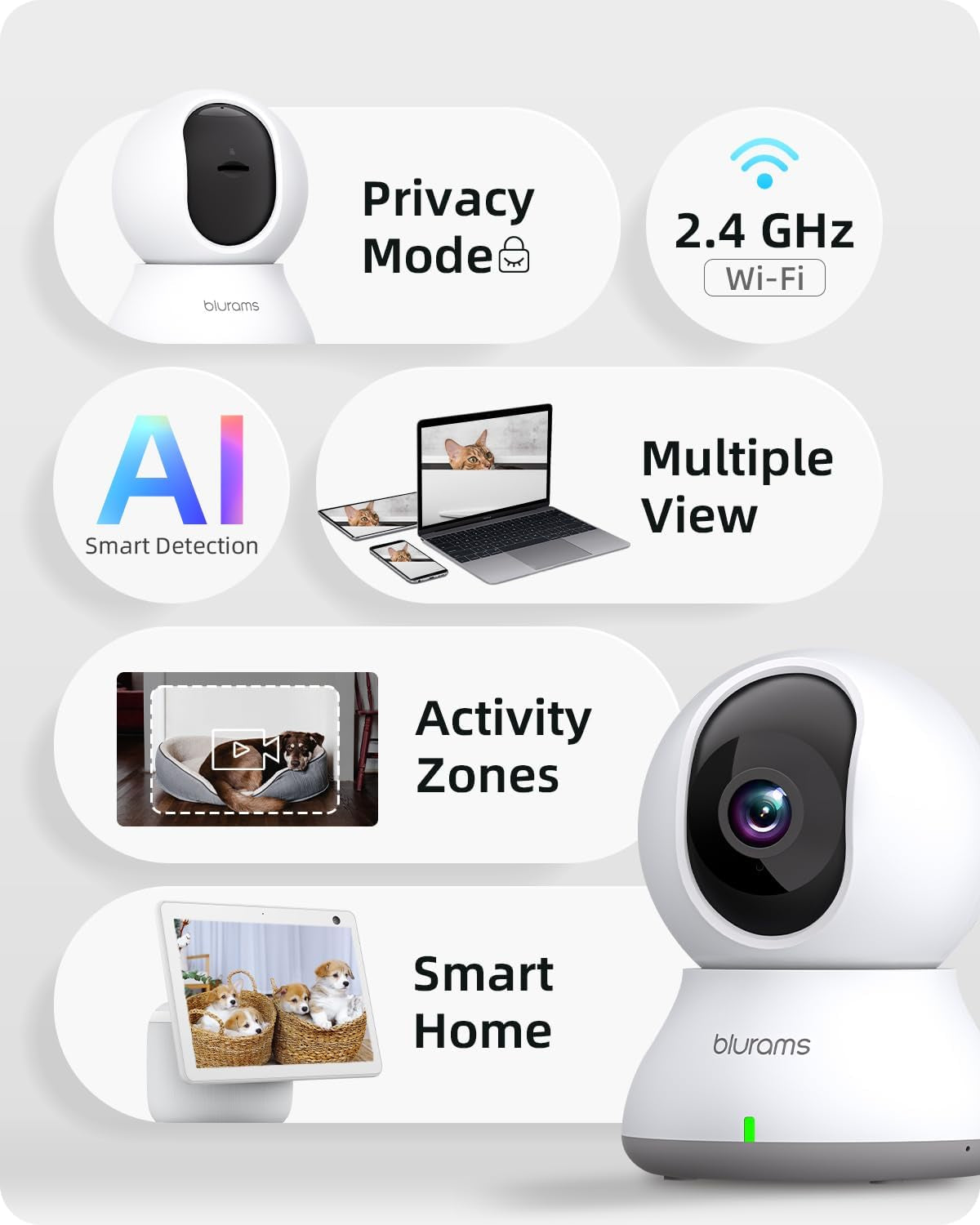 Indoor Camera 2K, Cameras for Home Security 5Ghz, 360° Pet Camera W/Motion Tracking, Phone App, 2-Way Audio, IR Night Vision, Siren, Works with Alexa & Google Assistant