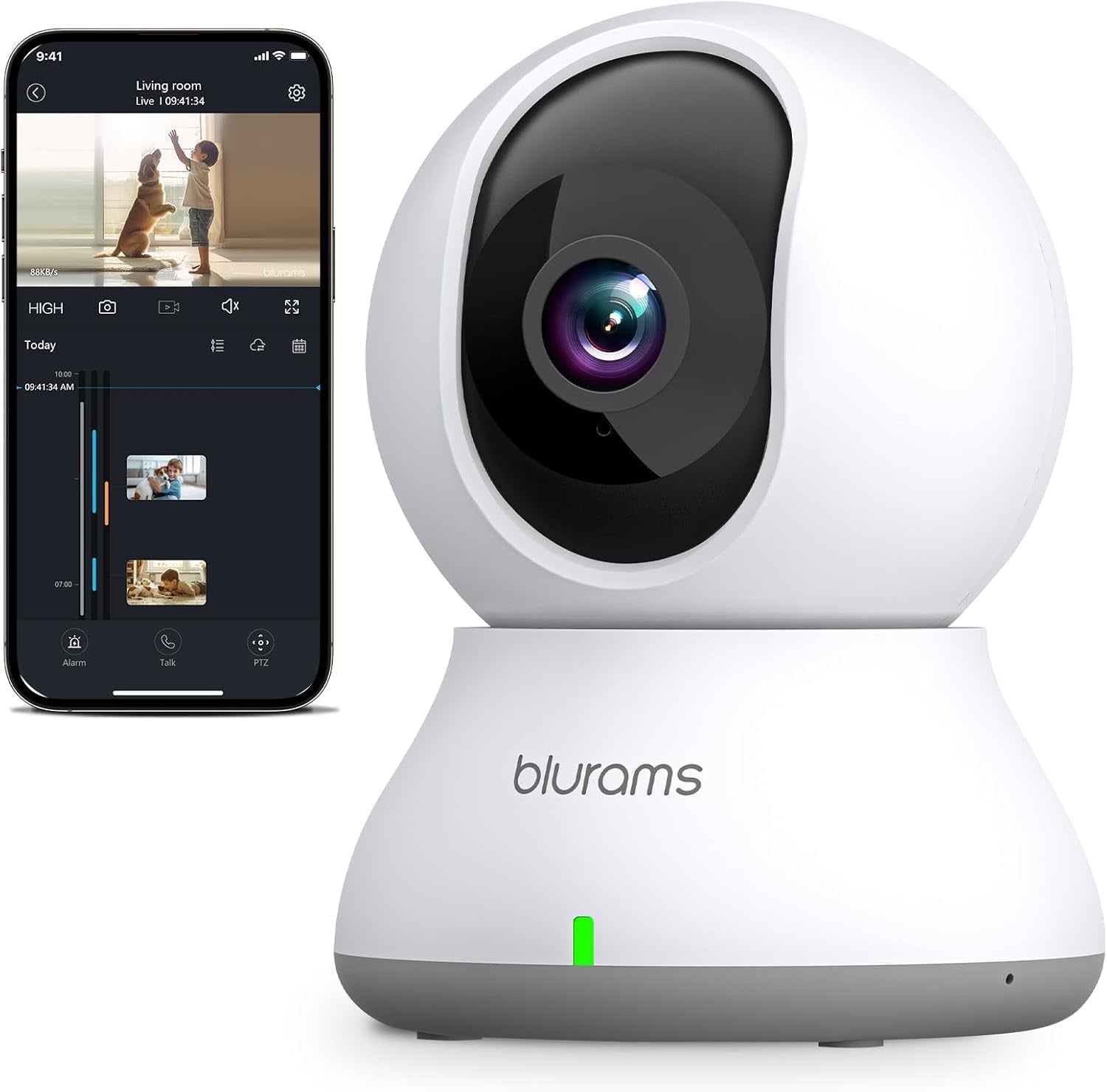Indoor Camera 2K, Cameras for Home Security 5Ghz, 360° Pet Camera W/Motion Tracking, Phone App, 2-Way Audio, IR Night Vision, Siren, Works with Alexa & Google Assistant
