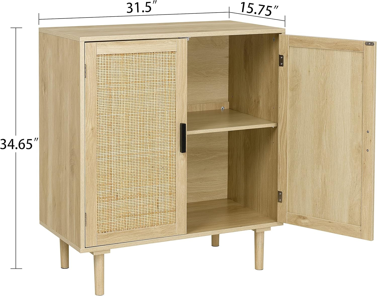 Sideboard Buffet Cabinet, Kitchen Storage Sideboard with Rattan Decorated Doors, Liquor Coffee Buffet, Dining Room, Hallway, Console Table, Accent Cabinet, 31.5X 15.8X 34.6 Inches, Natural