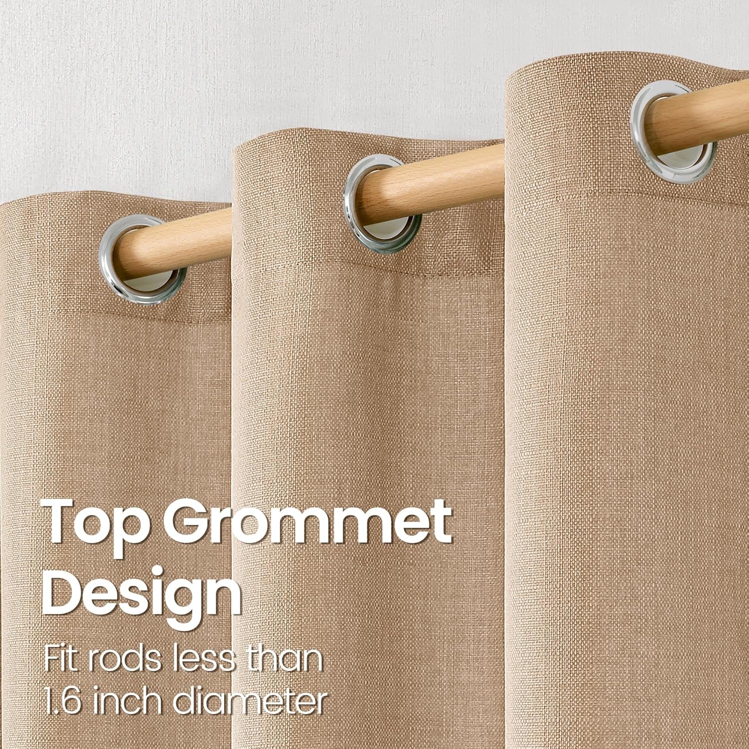 Tan Curtains 84 Inch for Living Room - Light Filtering Faux Linen Look with Burlap Texture, Rustic Farmhouse Window Panels (Set of 2, 52" Wide)