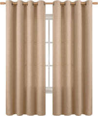 Tan Curtains 84 Inch for Living Room - Light Filtering Faux Linen Look with Burlap Texture, Rustic Farmhouse Window Panels (Set of 2, 52" Wide)