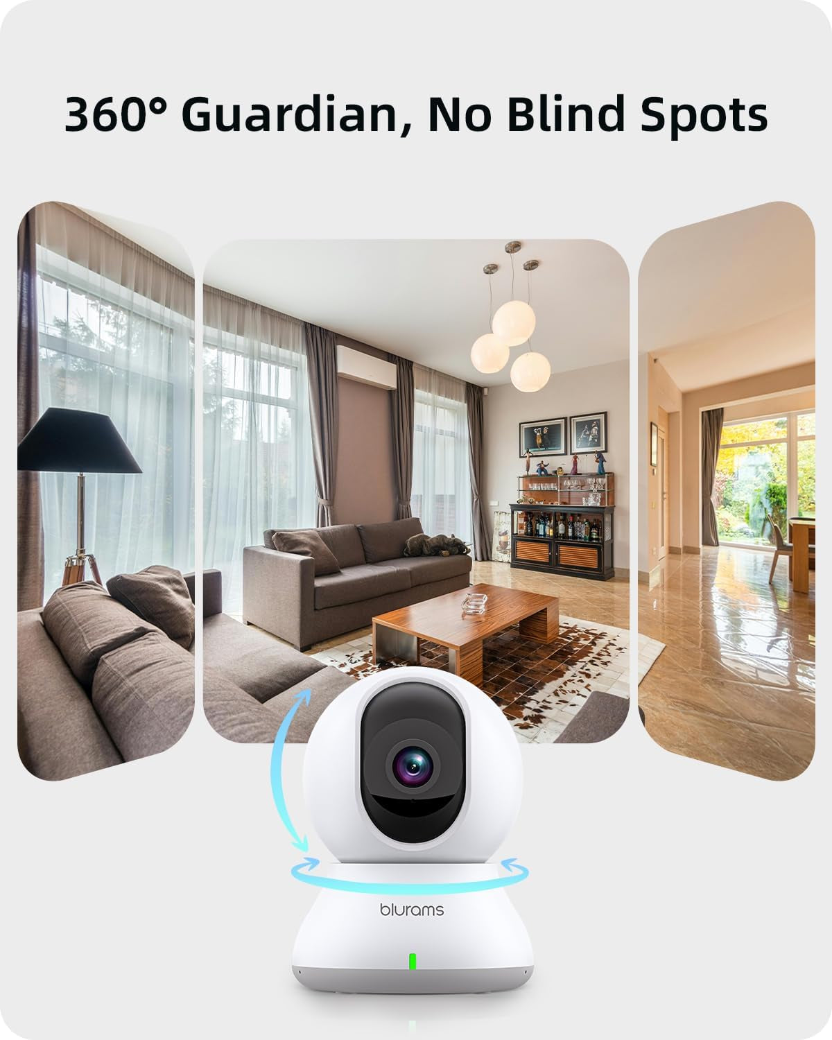 Indoor Camera 2K, Cameras for Home Security 5Ghz, 360° Pet Camera W/Motion Tracking, Phone App, 2-Way Audio, IR Night Vision, Siren, Works with Alexa & Google Assistant