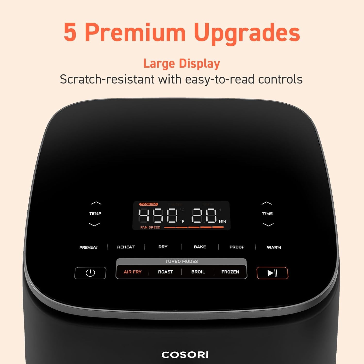 Air Fryer 9-In-1, Compact & Large 6-Qt, Fast Turbo Modes, 90–450°F Precise Heat for Even Results, up to 95% Less Oil*, Roast, Bake, Dry, Reheat, Frozen, Broil, Proof, 120V, Turboblaze, Grey