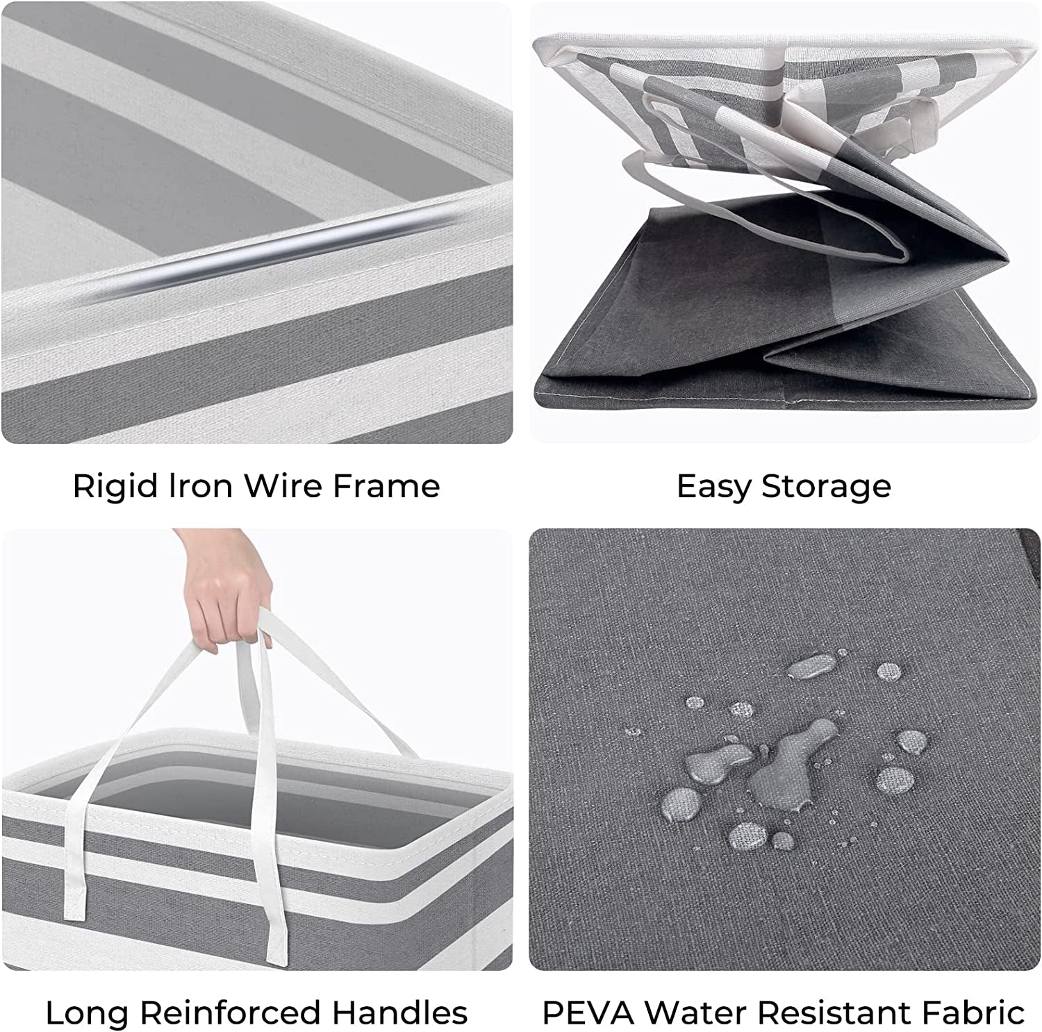 2 Pack Large Laundry Baskets, Waterproof, Freestanding Laundry Hampers, Collapsible Clothes Hamper with Reinforced Handles in Laundry Room, College Dorm, Bathroom, Bedroom (Grey, 75Lx2)