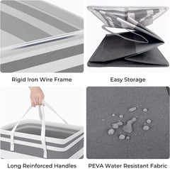 2 Pack Large Laundry Baskets, Waterproof, Freestanding Laundry Hampers, Collapsible Clothes Hamper with Reinforced Handles in Laundry Room, College Dorm, Bathroom, Bedroom (Grey, 75Lx2)