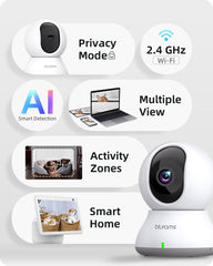Indoor Camera 2K, Cameras for Home Security 5Ghz, 360° Pet Camera W/Motion Tracking, Phone App, 2-Way Audio, IR Night Vision, Siren, Works with Alexa & Google Assistant