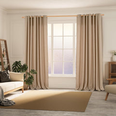 Tan Curtains 84 Inch for Living Room - Light Filtering Faux Linen Look with Burlap Texture, Rustic Farmhouse Window Panels (Set of 2, 52" Wide)