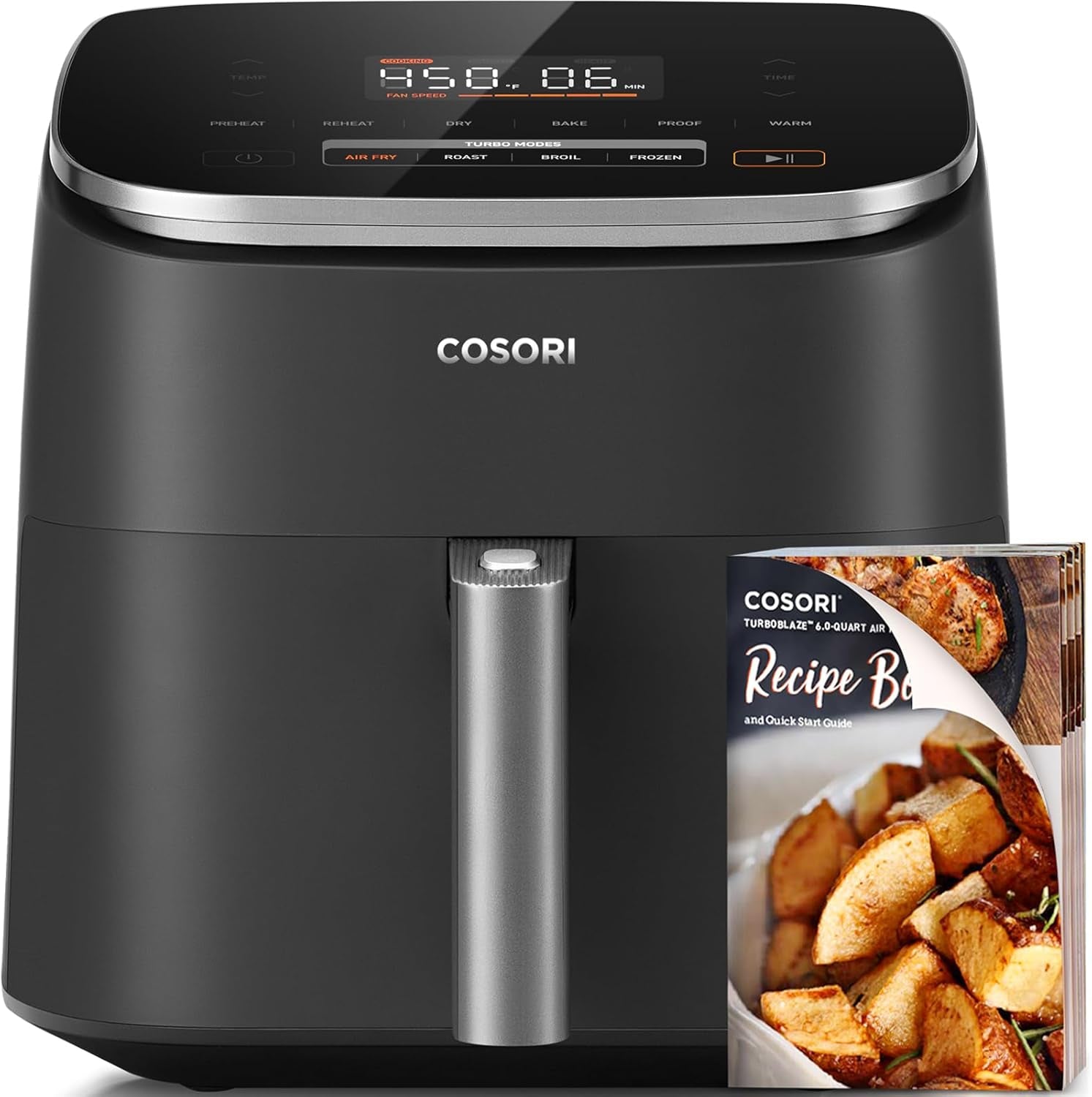 Air Fryer 9-In-1, Compact & Large 6-Qt, Fast Turbo Modes, 90–450°F Precise Heat for Even Results, up to 95% Less Oil*, Roast, Bake, Dry, Reheat, Frozen, Broil, Proof, 120V, Turboblaze, Grey