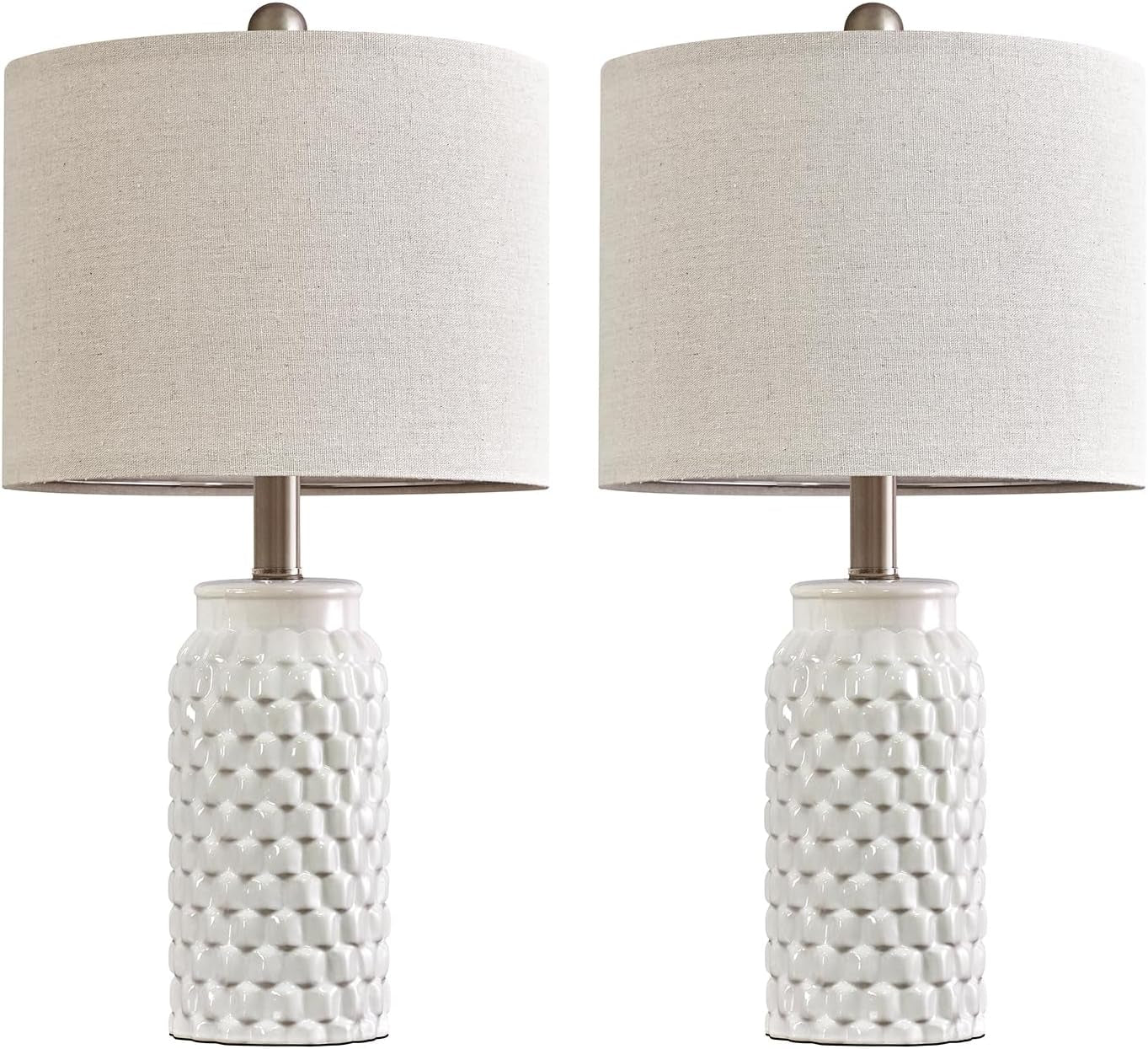 20.5" White Modern Ceramic Bedside Lamp Set of 2 for Bedroom Decor Farmhouse Table Lamp for Living Room Office Dorm