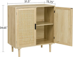 Sideboard Buffet Cabinet, Kitchen Storage Sideboard with Rattan Decorated Doors, Liquor Coffee Buffet, Dining Room, Hallway, Console Table, Accent Cabinet, 31.5X 15.8X 34.6 Inches, Natural