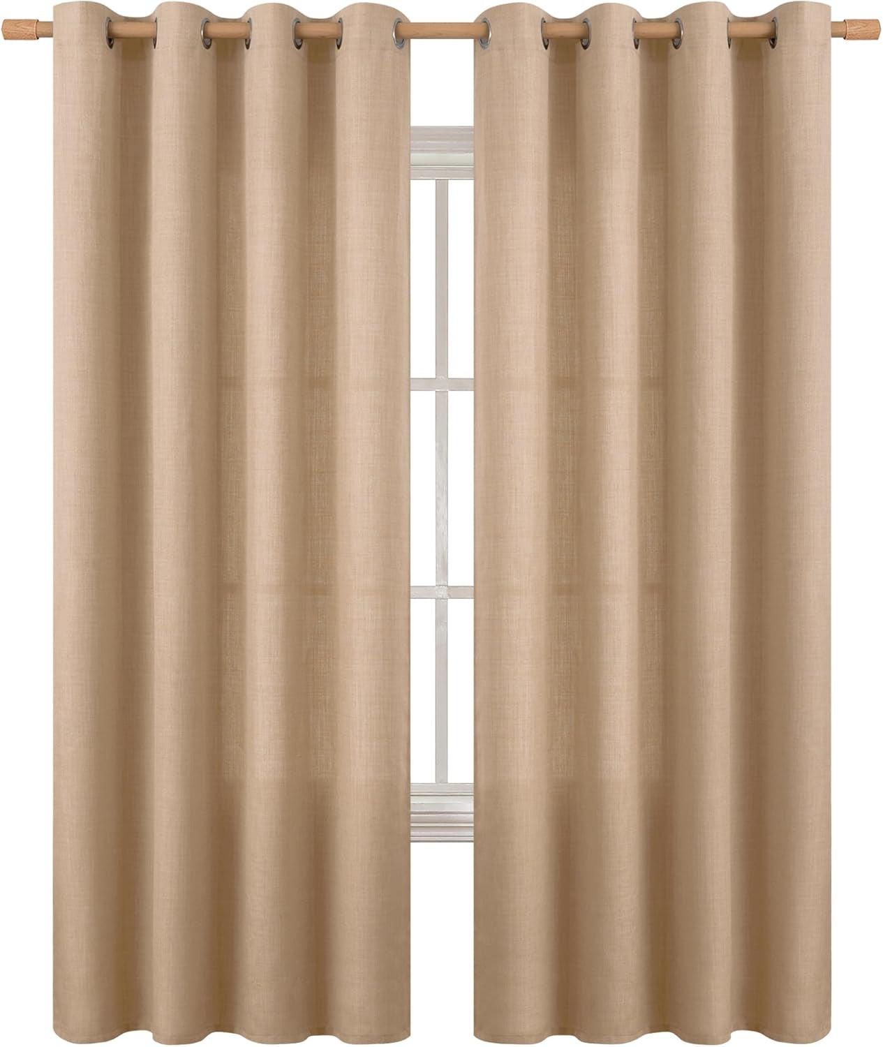 Tan Curtains 84 Inch for Living Room - Light Filtering Faux Linen Look with Burlap Texture, Rustic Farmhouse Window Panels (Set of 2, 52" Wide)